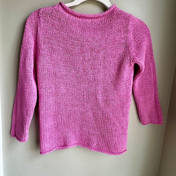 Eileen Fisher Pink Roll Neck Pullover Knit Sweater 3/4 Sleeve Cotton Linen Blend - Picture 5 of 6
